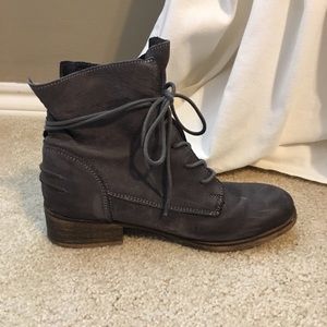 Gray leather combat boots